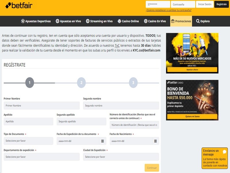 Entra a la página de Betfair y haz clic en el botón negro que esta arriba a la derecha que dice: Registrarte