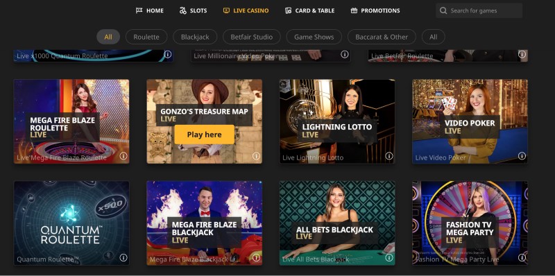 Slots or slot machines at Betfair Casino