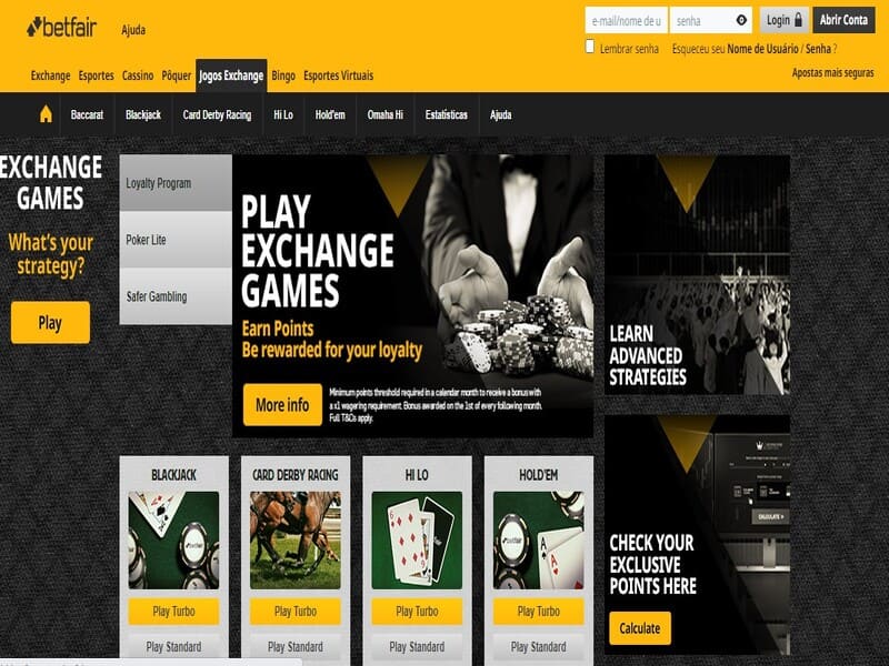 Jogue no cassino Betfair e aposte em esportes exchange