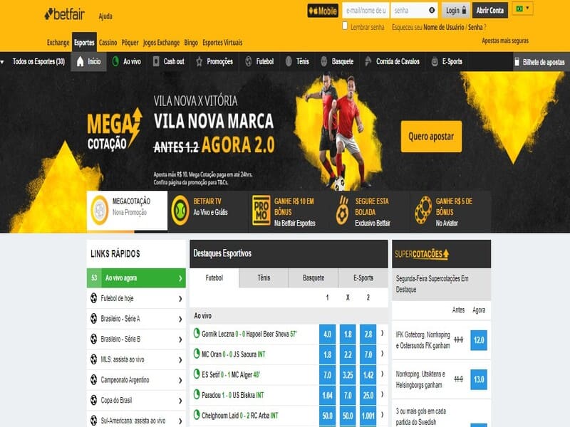 Apostas esportivas ao vivo na Betfair