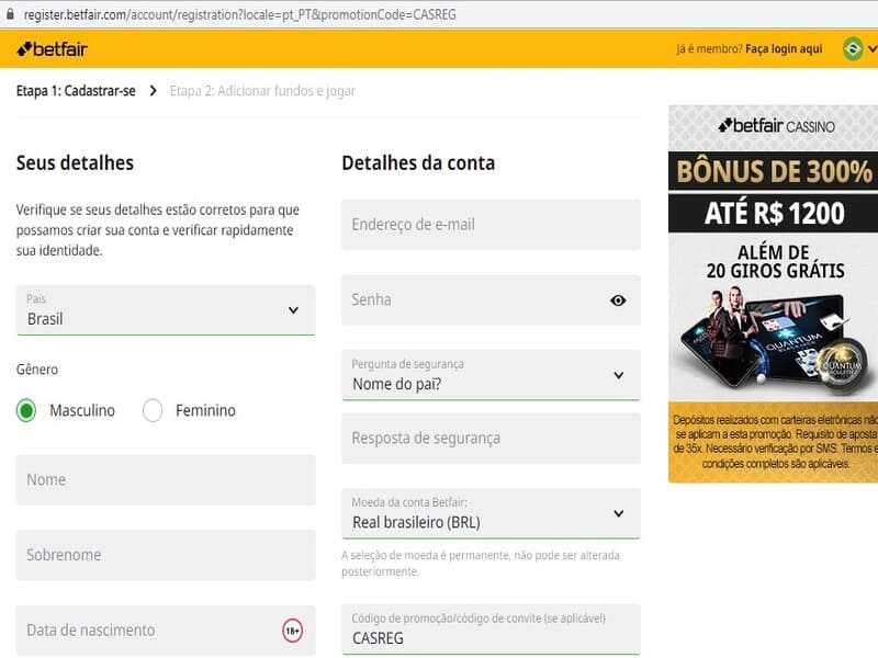 Registre-se na Betfair e comece a jogar